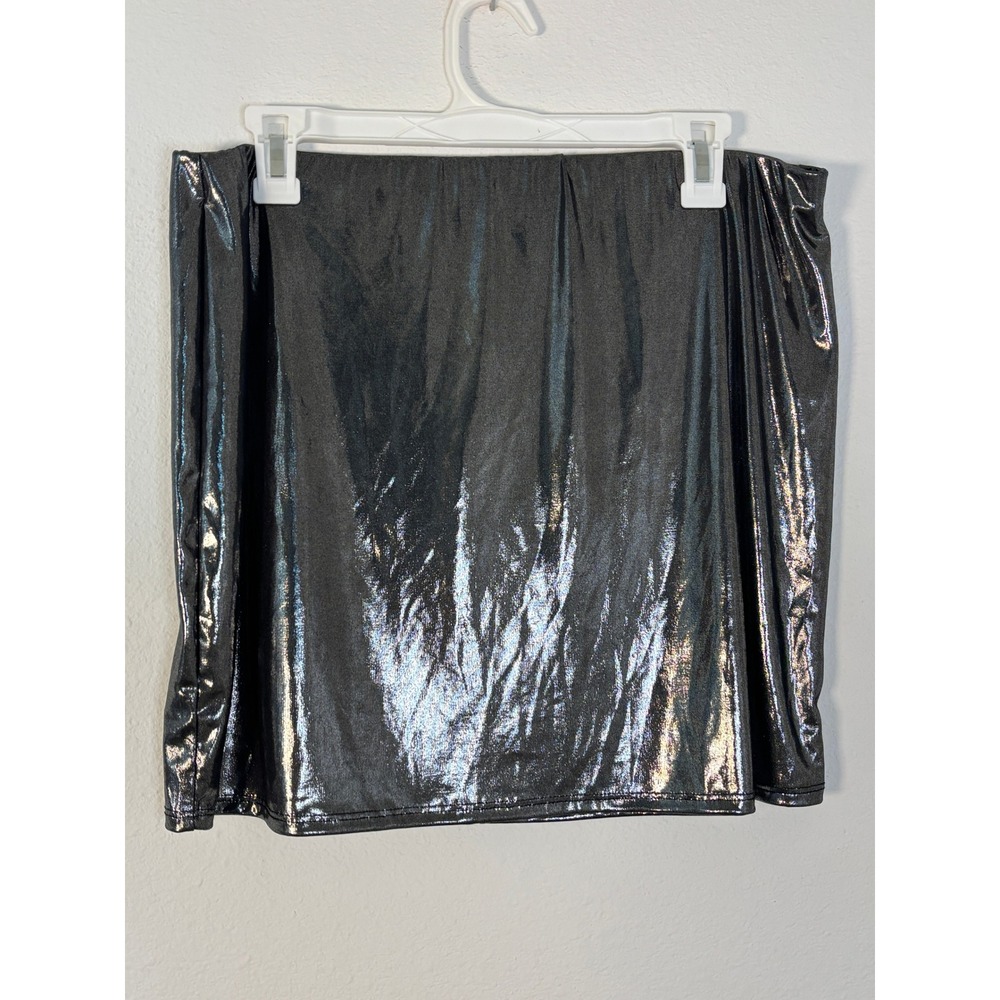 Fashion Nova Walk This Way Micro Mini Skirt Silver Metallic 2X S2169 Plus Size